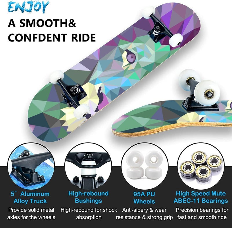 asktom Skateboards for Beginners Kids Boys Girls and Adults 31"x8" Pro Complete Skateboard 8 Layers Maple Wood, Double Kick Concave, Fascinating Cool, Solid&Durable - Image 4